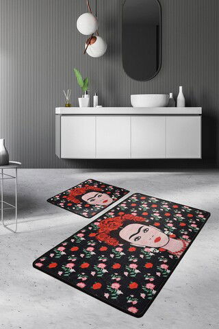 Set covoraș de baie (2 bucăți), Chilai, Frida, Catifea, Multicolor