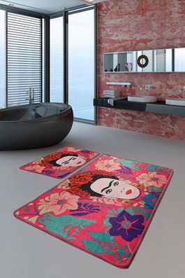 Set covoraș de baie (2 bucăți), Chilai, Frida, Catifea, Multicolor