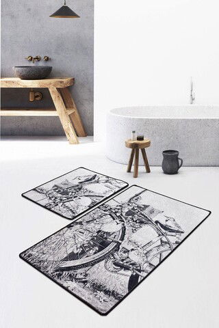 Set covoraș de baie (2 bucăți), Chilai, Hand Draw, Catifea, Multicolor