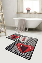 Set covoraș de baie (2 bucăți), Chilai, Kiss, Catifea, Multicolor