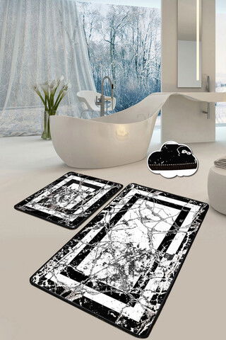 Set covoraș de baie (2 bucăți), Chilai, Marmor, Catifea, Alb negru