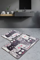 Set covoraș de baie (2 bucăți), Chilai, Meow, Catifea, Multicolor