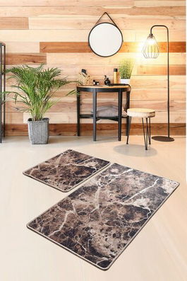 Set covoraș de baie (2 bucăți), Chilai, Mozaik, Catifea, Multicolor