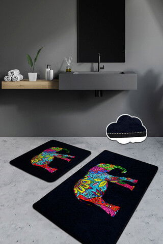 Set covoraș de baie (2 bucăți), Chilai, Olifant, Catifea, Multicolor