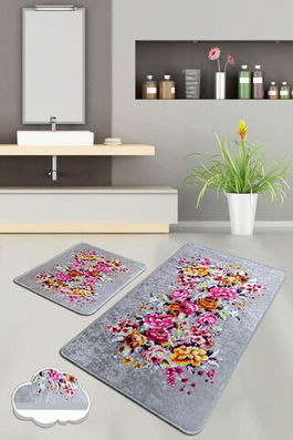 Set covoraș de baie (2 bucăți), Chilai, Soıl, Catifea, Multicolor
