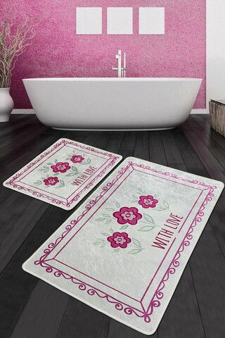 Set covoraș de baie (2 bucăți), Chilai, With Flower Djt, Poliester, Multicolor