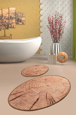 Set covoraș de baie (2 bucăți), Chilai, Wood DJT, Micropoliamida, Multicolor