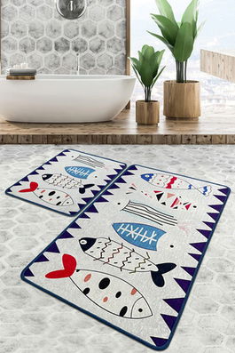 Set covoraș de baie (2 bucăți), Chilai Home, Le Poissson, Poliester, Multicolor