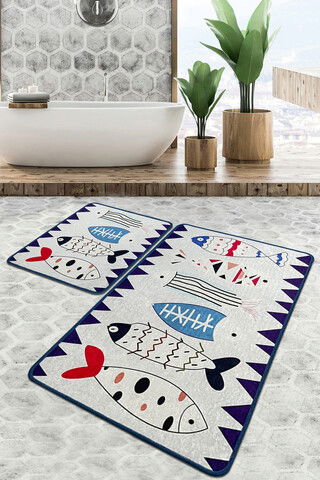 Set covoraș de baie (2 bucăți), Chilai Home, Le Poissson, Poliester, Multicolor