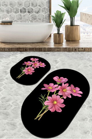 Set covoraș de baie (2 bucăți), Chilai Home, Sitivo Djt, Poliester, Negru / Roz / Verde