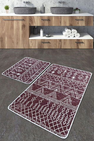Set covoraș de baie (2 bucăți), Chilai Home, Straordinario Djt, Poliester, Roșu Claret / Alb