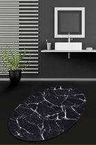 Covoraș de baie, Chilai, Marble DJT, 80x120 cm, Catifea, Negru / Bleumarin / Alb