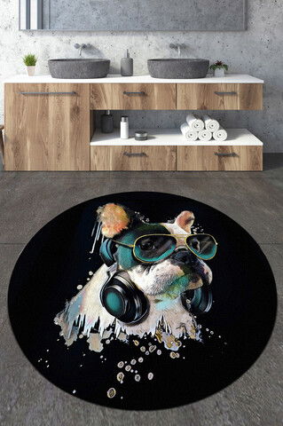 Covoraș de baie, Chilai, Glasses Dog Circle Djt 100, Poliester, Multicolor