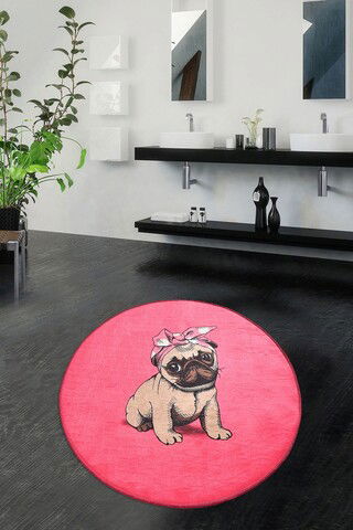 Covoraș de baie, Chilai, Pink Pug DJT (100 cm), Micropoliamida, Multicolor
