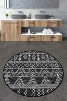 Covoraș de baie, Chilai, Straordinario Black Circle Djt 100, Poliester, Negru / Antracit / Alb