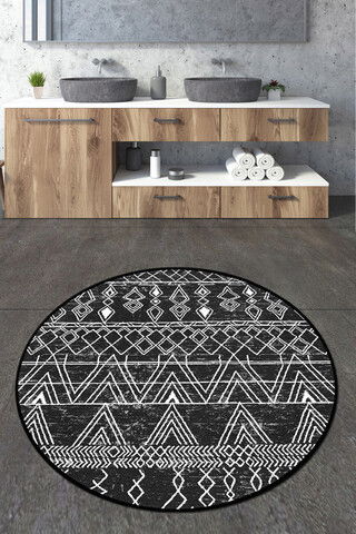 Covoraș de baie, Chilai, Straordinario Black Circle Djt 100, Poliester, Negru / Antracit / Alb