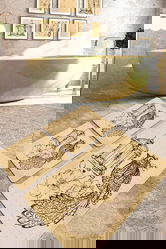 Set covoraș de baie (3 bucăți), Chilai, Malurus, Catifea, Camel/Maro