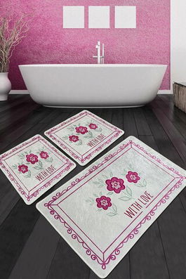 Set covoraș de baie (3 bucăți), Chilai, With Flower Djt, Poliester, Multicolor