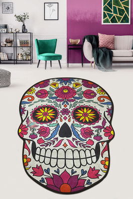 Covoraș de baie, Chilai Home, Skull Djt (100 x 160), 100x160 cm, Poliester, Multicolor