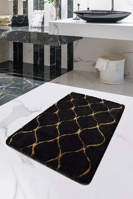 Covoraș de baie, Chilai, Infinity, 70x120 cm, Fibre acrilice, Negru / Auriu