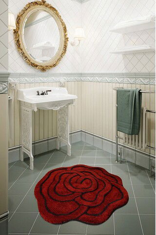 Covoraș de baie, Chilai Home, Big Rose, Fibre acrilice, Rosu