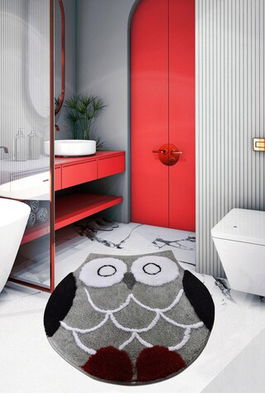 Covoraș de baie, Chilai Home, Owl Shape- Grey (90), Fibre acrilice, Multicolor