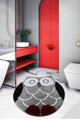Covoraș de baie, Chilai Home, Owl Shape- Grey (90), Fibre acrilice, Multicolor
