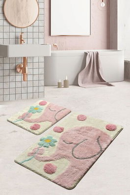 Set covoraș de baie (2 bucăți), Chilai, Büyük Fil, Fibre acrilice, Multicolor