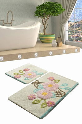 Set covoraș de baie (2 bucăți), Chilai, Garden, Fibre acrilice, Multicolor