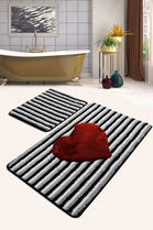 Set covoraș de baie (2 bucăți), Chilai, Heart Line, Fibre acrilice, Multicolor