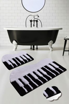 Set covoraș de baie (2 bucăți), Chilai, Piano, Fibre acrilice, Alb negru