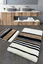 Set covoraș de baie (2 bucăți), Chilai, Steingra, Fibre acrilice, Ecru / Negru / Maro