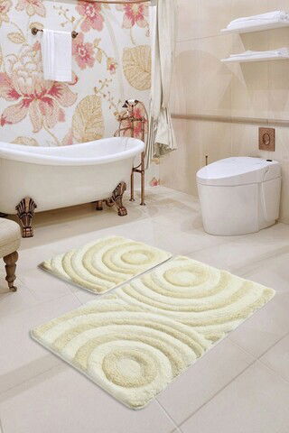 Set covoraș de baie (2 bucăți), Chilai, Wave, Fibre acrilice, Ecru