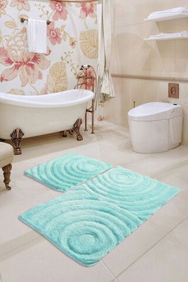 Set covoraș de baie (2 bucăți), Chilai, Wave, Fibre acrilice, Verde menta