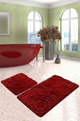 Set covoraș de baie (2 bucăți), Chilai, Wave, Fibre acrilice, Rosu
