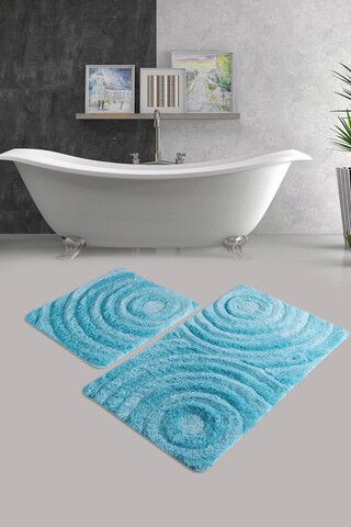 Set covoraș de baie (2 bucăți), Chilai, Wave, Fibre acrilice, Turcoaz
