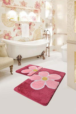 Set covoraș de baie (2 bucăți), Chilai Home, Flower, Fibre acrilice, Multicolor