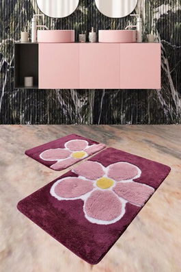 Set covoraș de baie (2 bucăți), Chilai Home, Flower, Fibre acrilice, Multicolor