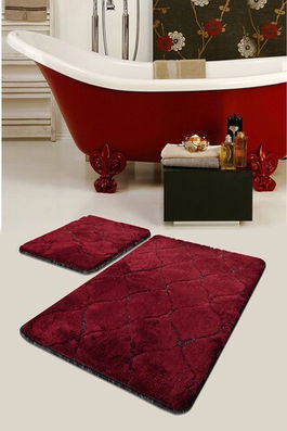 Set covoraș de baie (2 bucăți), Chilai Home, Infinity, Fibre acrilice, Cireașă