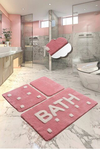 Set covoraș de baie (3 bucăți), Chilai, Bath, Fibre acrilice, Roz