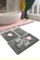 Set covoraș de baie (3 bucăți), Chilai, Home Sweet Home, Fibre acrilice, Multicolor