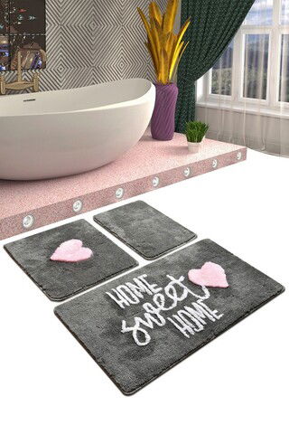 Set covoraș de baie (3 bucăți), Chilai, Home Sweet Home, Fibre acrilice, Multicolor