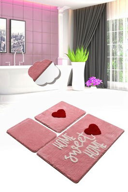 Set covoraș de baie (3 bucăți), Chilai, Home Sweet Home, Fibre acrilice, Roz