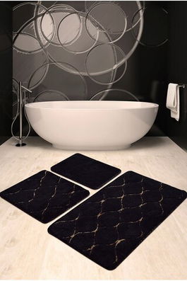 Set covoraș de baie (3 bucăți), Chilai, İnfinitiy, Fibre acrilice, Negru / Auriu