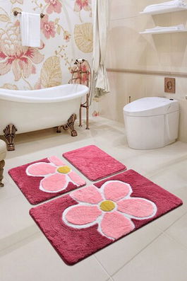 Set covoraș de baie (3 bucăți), Chilai Home, Flower, Fibre acrilice, Multicolor