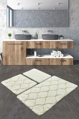 Set covoraș de baie (3 bucăți), Chilai Home, İnfinitiy, Fibre acrilice, Ecru