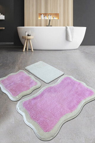 Set covoraș de baie (3 bucăți), Chilai Home, Olaf, Fibre acrilice, Roz