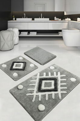 Set covoraș de baie (3 bucăți), Chilai Home, Punica, Fibre acrilice, Gri