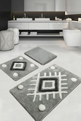 Set covoraș de baie (3 bucăți), Chilai Home, Punica, Fibre acrilice, Gri