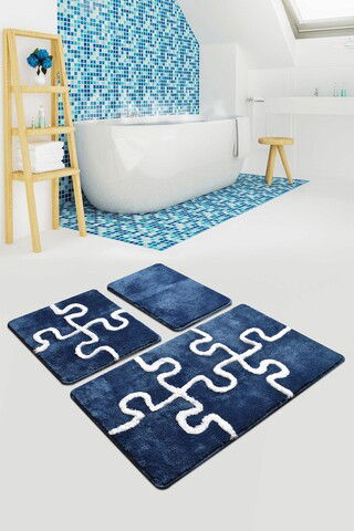 Set covoraș de baie (3 bucăți), Chilai Home, Puzzle, Fibre acrilice, Multicolor